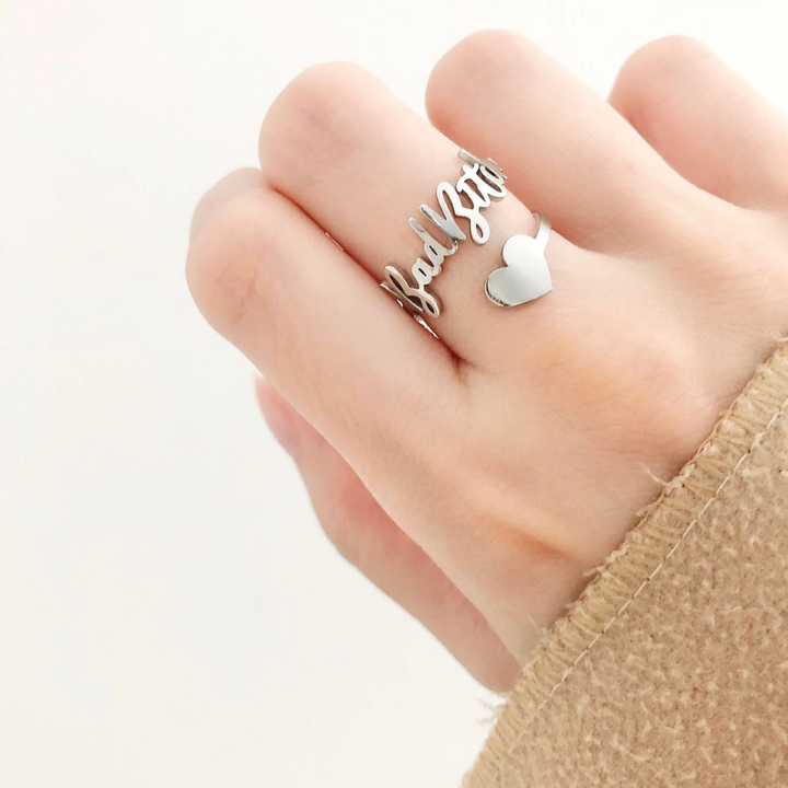 Custom Heart Name Ring- Adjustable