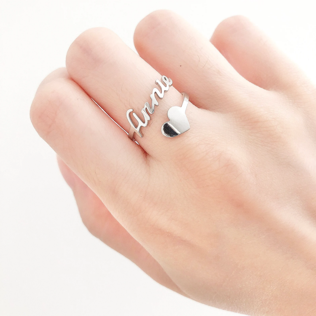 Custom Heart Name Ring- Adjustable