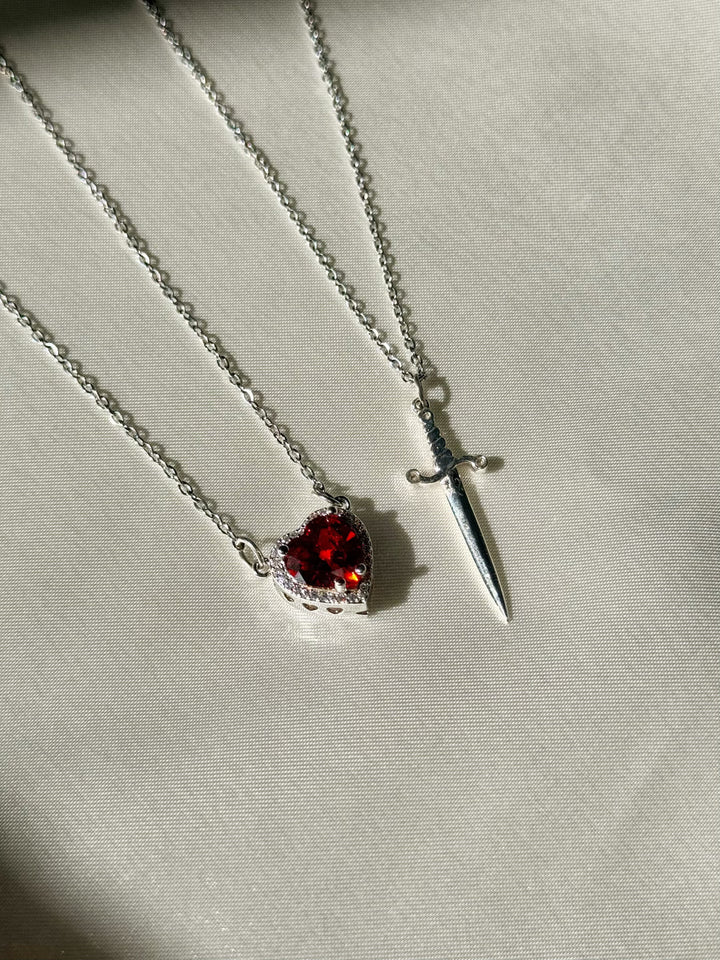 Dagger Through Heart Necklace – Gothic Sword Pendant for Women
