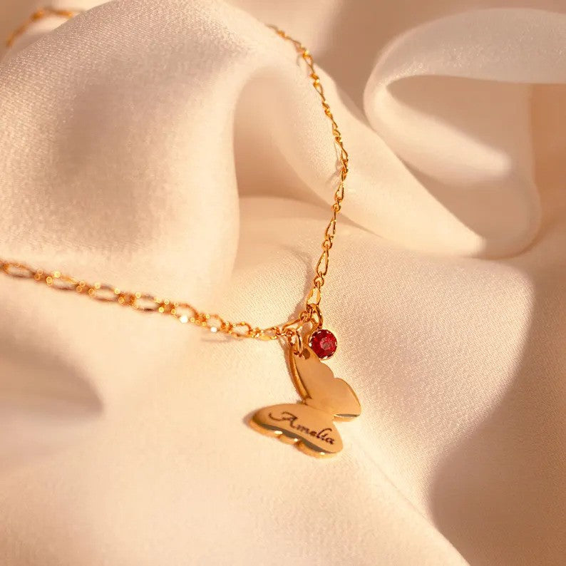 Butterfly Name Birthstone Anklet