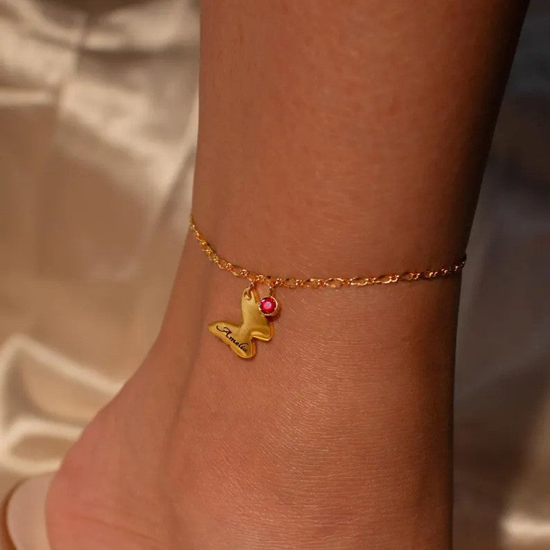 Butterfly Name Birthstone Anklet