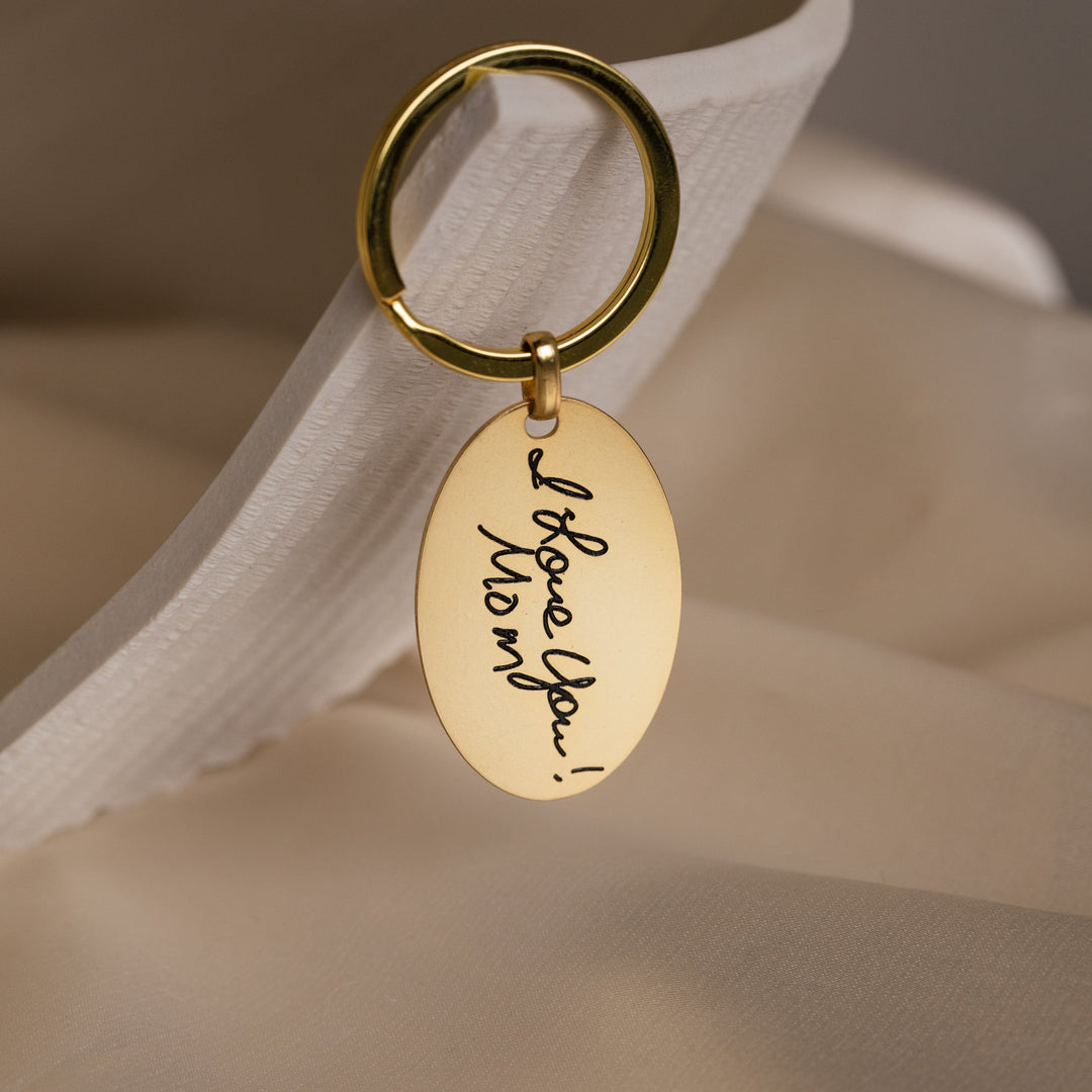 Custom Actual Handwriting & Signature Oval Keychain