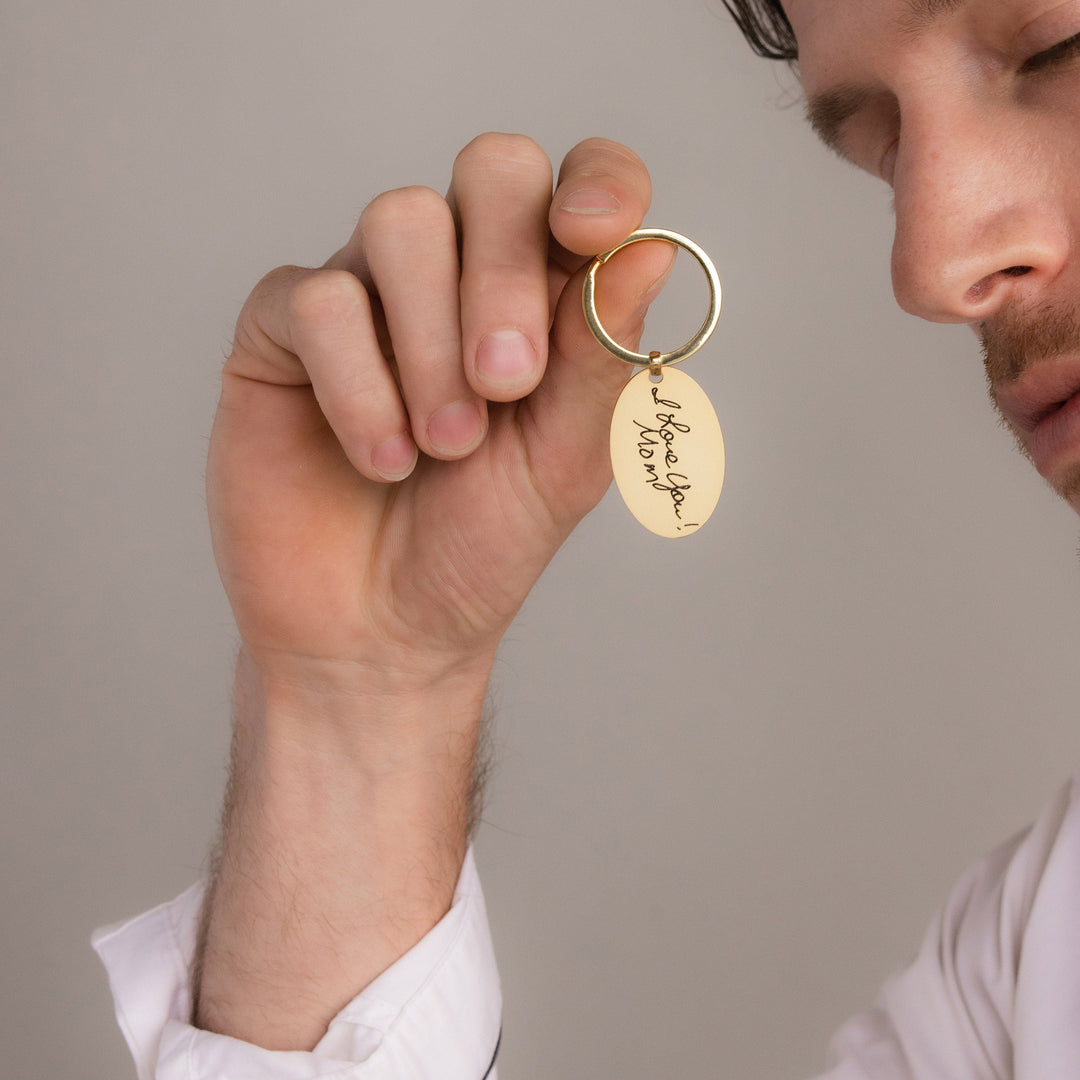 Custom Actual Handwriting & Signature Oval Keychain