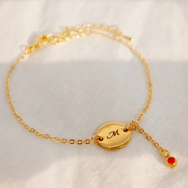 Drop Birthstone Initial Coin Anklets