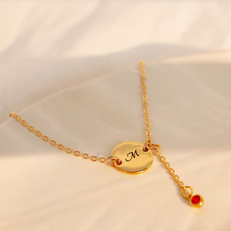 Drop Birthstone Initial Coin Anklets