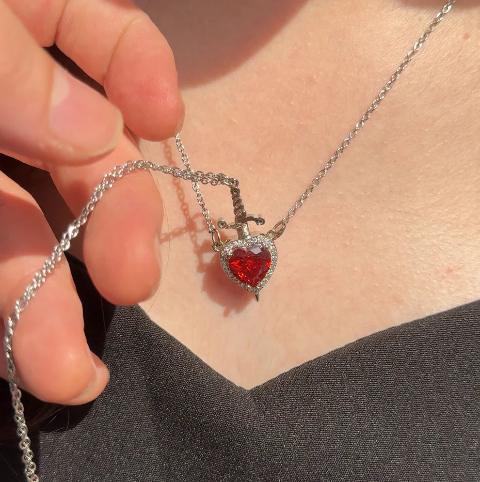 Dagger Through Heart Necklace – Gothic Sword Pendant for Women