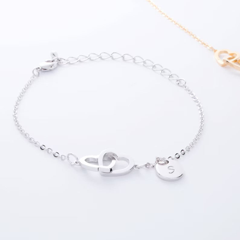 Personalized Double Hearts Initial Anklet