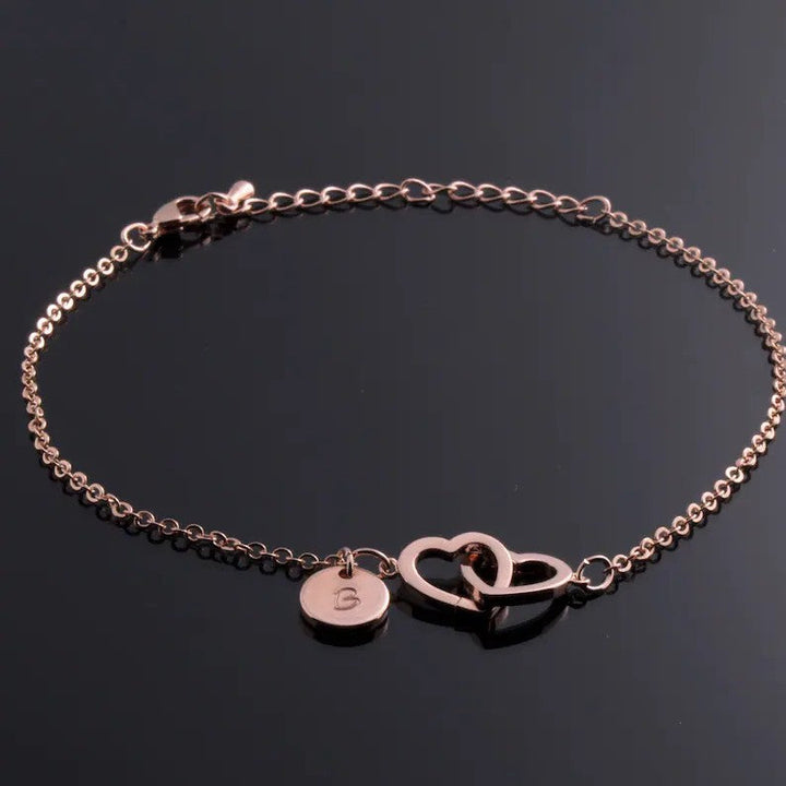 Personalized Double Hearts Initial Anklet