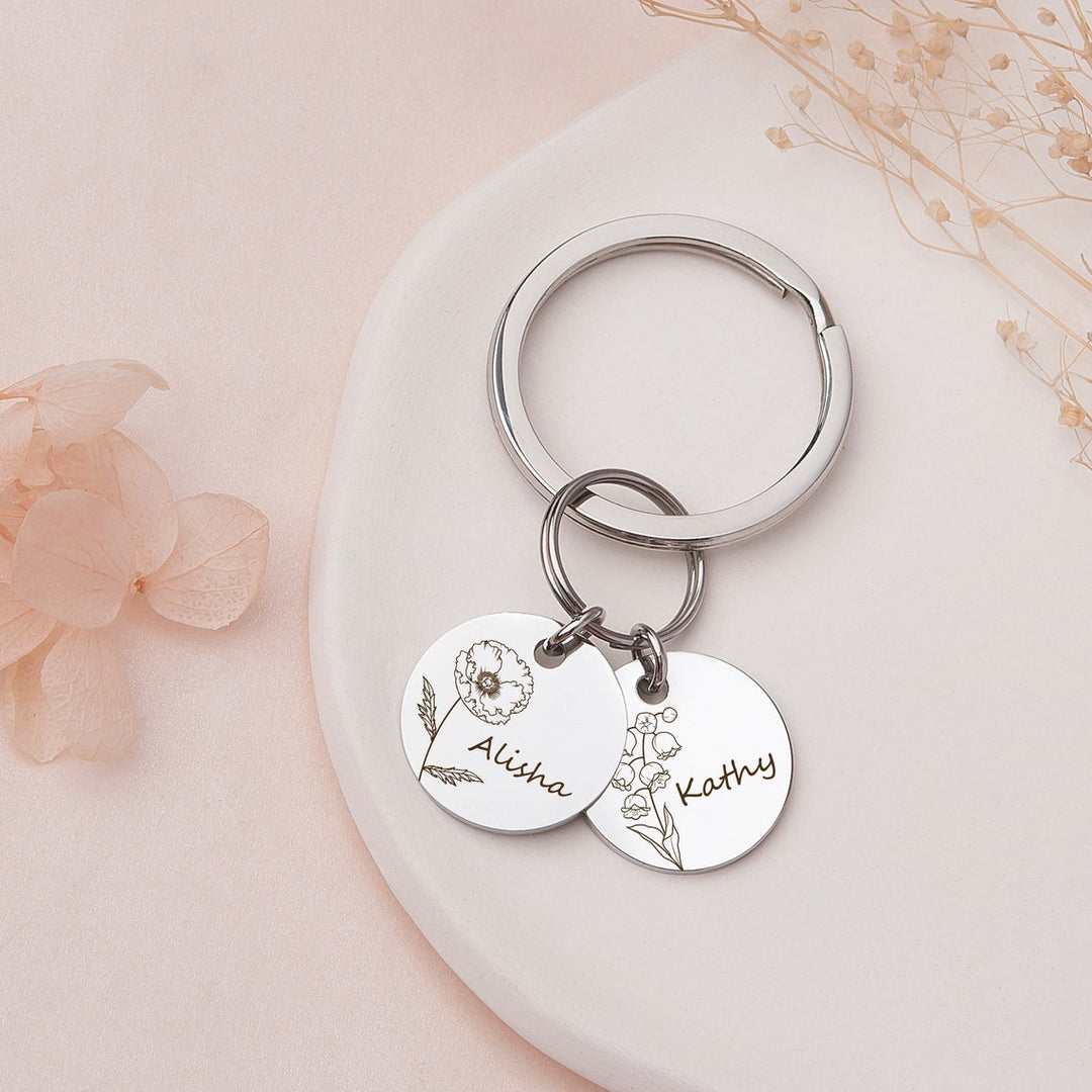 Personalized Birth Flower Keychain