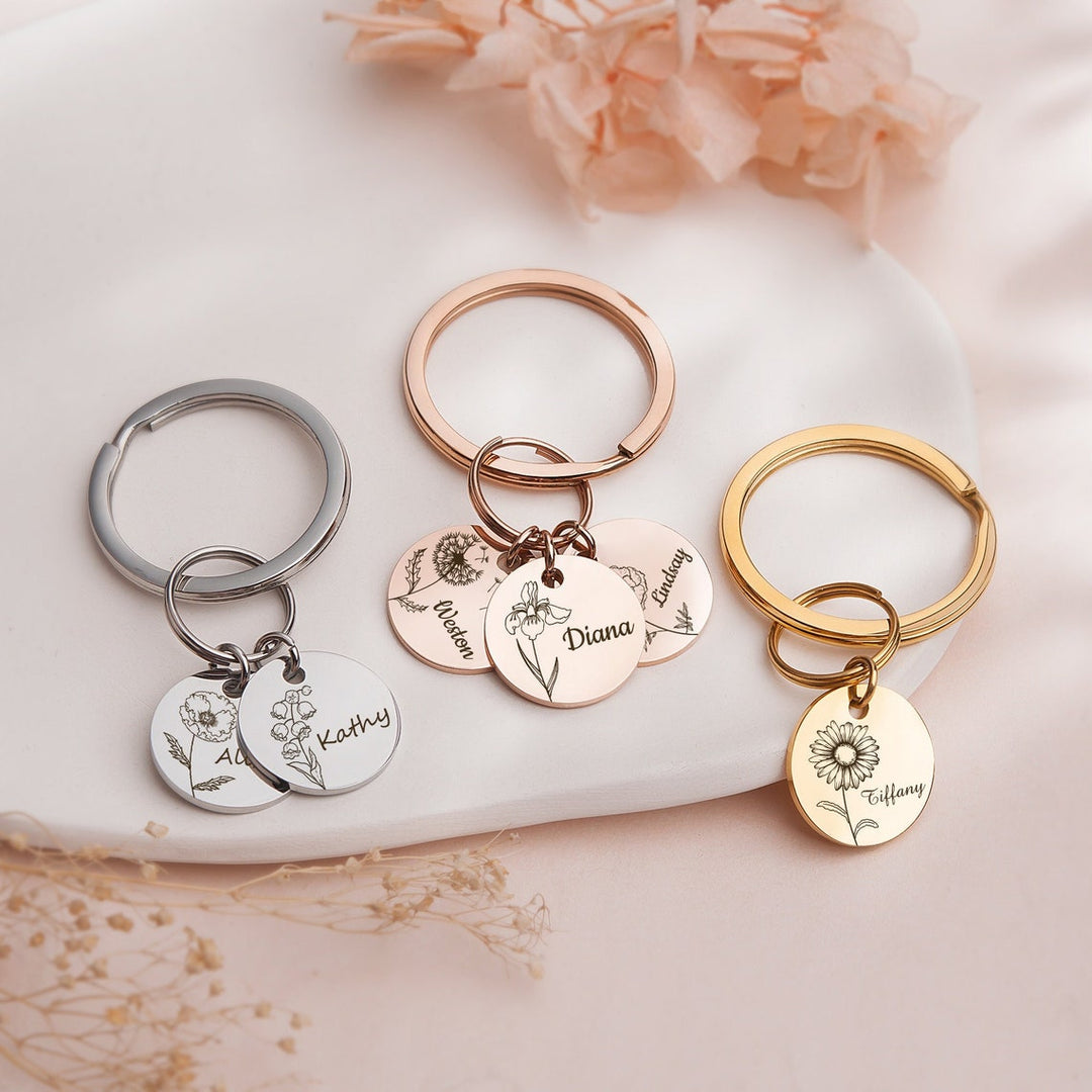 Personalized Birth Flower Keychain