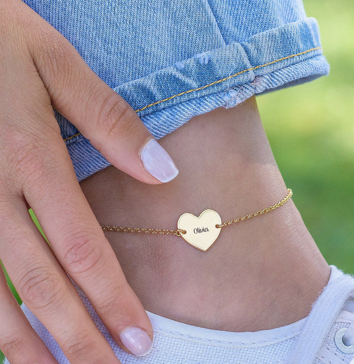 Personalized Engraved Heart Charm Name Anklet