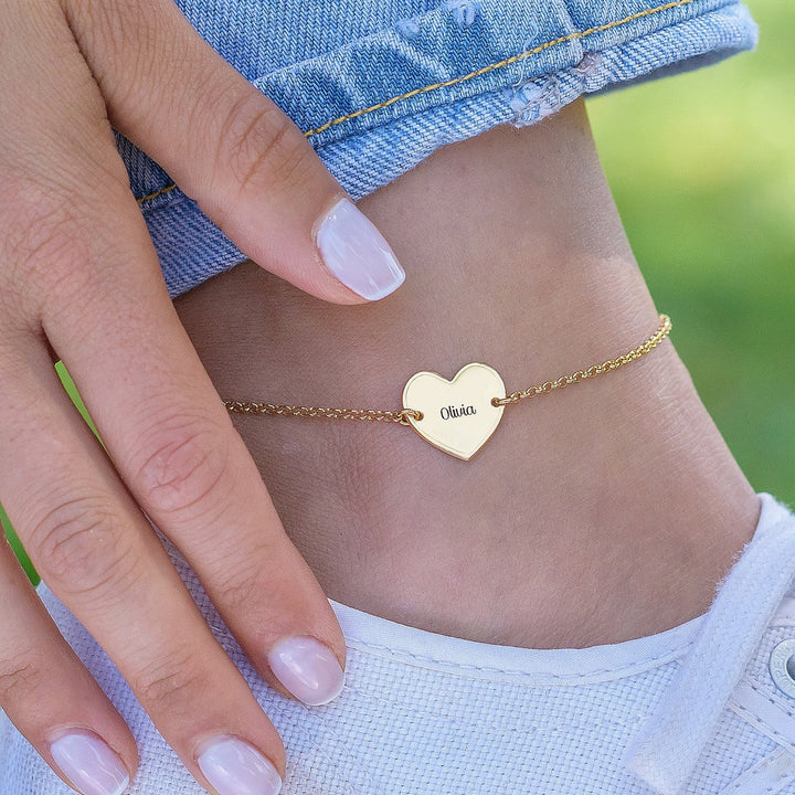 Personalized Engraved Heart Charm Name Anklet