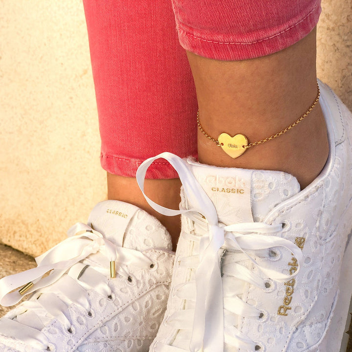 Personalized Engraved Heart Charm Name Anklet