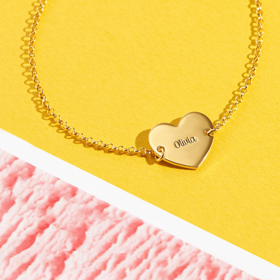 Personalized Engraved Heart Charm Name Anklet