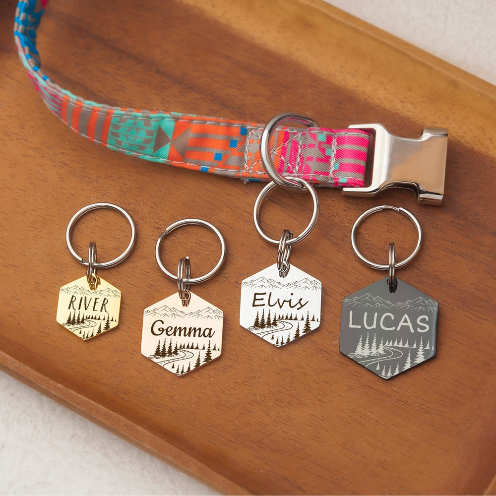 Personalized Mountain Forest Scene Dog-Pet Id Collar Tags