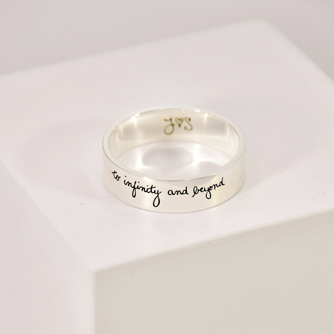 Personalized Engraved Handwriting Ring • Wide Handwriting Band • Custom Handwriting Ring • Unisex Ring • Personalized Handwriting Gift