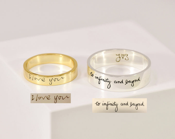 Personalized Engraved Handwriting Ring • Wide Handwriting Band • Custom Handwriting Ring • Unisex Ring • Personalized Handwriting Gift