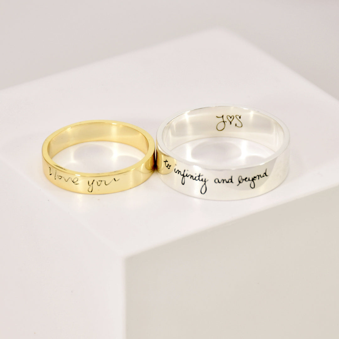 Personalized Engraved Handwriting Ring • Wide Handwriting Band • Custom Handwriting Ring • Unisex Ring • Personalized Handwriting Gift