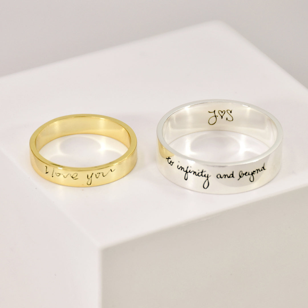 Personalized Engraved Handwriting Ring • Wide Handwriting Band • Custom Handwriting Ring • Unisex Ring • Personalized Handwriting Gift