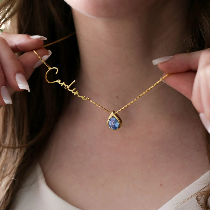 Custom Birthstone Name Necklace