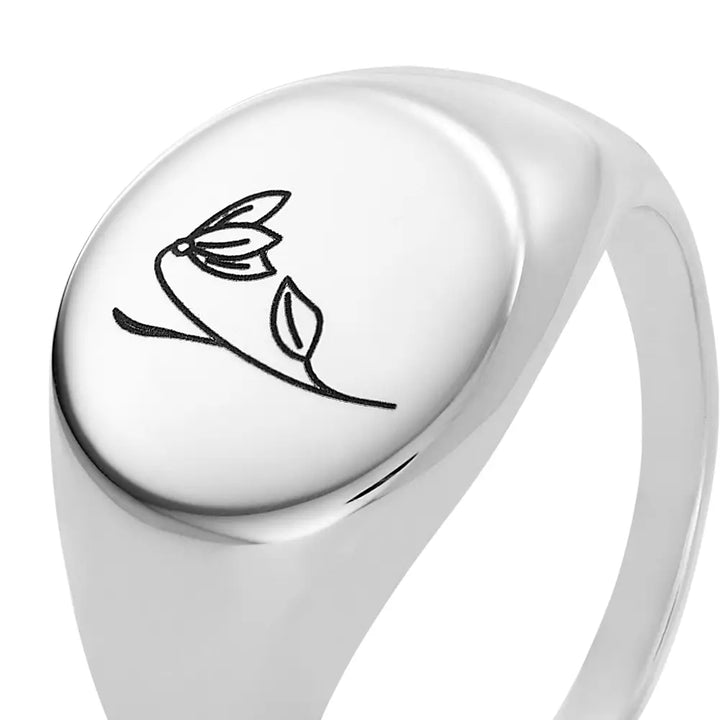 Engrave Birth flower Signet Ring